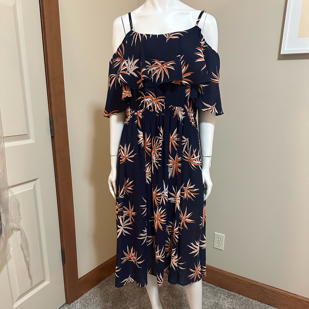 Amazon Flowy Off the Shoulder Navy Blue Dress